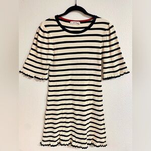 Zara Knit Cream and Black Striped Ruffle Sleeve Dress